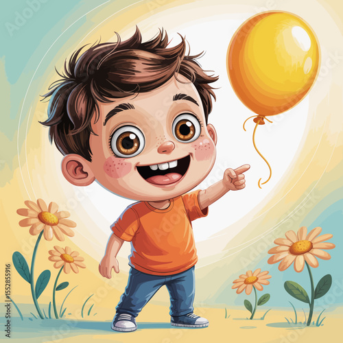 Happy Boy with Yellow Balloon