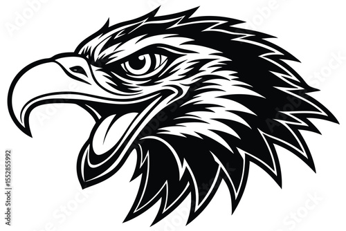 Majestic monochrome eagle head showcases strength and freedom through its fierce gaze and bold design