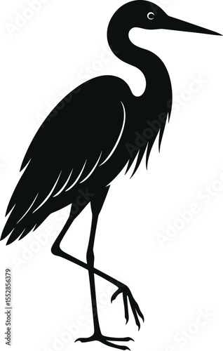 Standing Heron Silhouette Vector - Wetland Wildlife Art