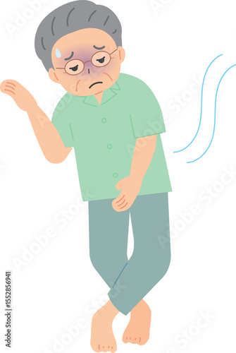 眩暈でフラフラしている眼鏡の年配男性