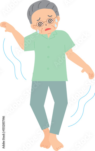眩暈でフラフラしている眼鏡の年配男性