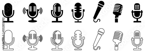 Microphone Icons set. variant microphone icon. Karaoke mic. Podcast microphone. web and mobile icons. vector illustration