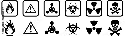 nuclear Radiation chemical biological icon set, Toxic sign, Biohazard symbol, Vector illustration