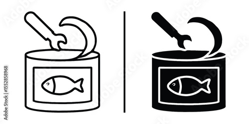 Canned Fish with opener: A detailed illustration showcases a canned fish with a simple and direct design featuring the opener lifting the lid for easy access, and the fish icon clearly displayed.