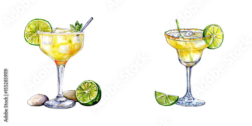 margarita on the rocks watercolor vector illustration