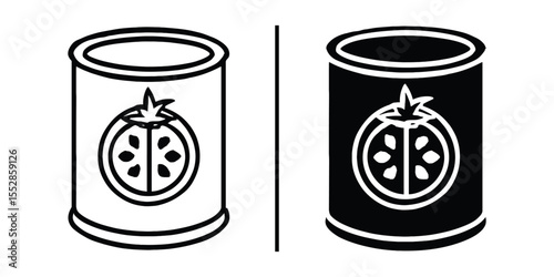 Canned Tomato Duo: Minimalist, iconic image depicts a set of canned tomatoes, one in a bright contrast, ready to convey a message of everyday essentials.