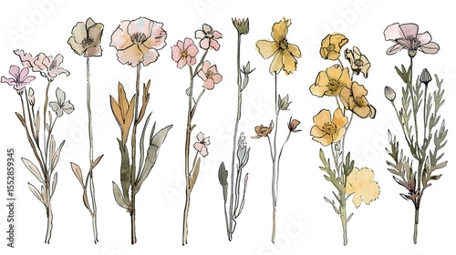 Watercolor Hand Drawn Flowers – a delicate and artistic floral illustration. The hand-drawn watercolor flowers create a soft, charming, and creative botanical scene.