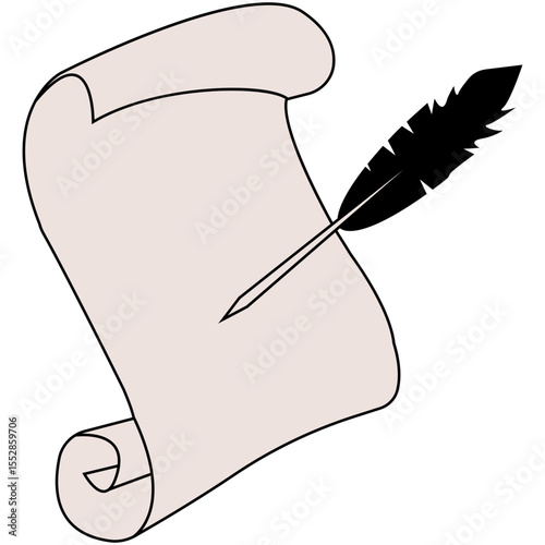 Poetry Parchment Paper line, Continuous Line Drawing of Storytelling Icon. Hand Drawn Symbol Vector Illustration. engraving vintage quill inkwell on parchment vector art illustration, old vintage quil