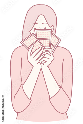 A joyful woman with multiple lottery tickets in hand, vividly expressing her excitement and eager anticipation