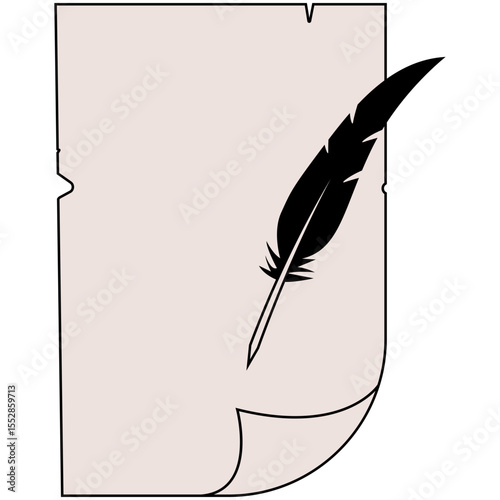 Poetry Parchment Paper line, Continuous Line Drawing of Storytelling Icon. Hand Drawn Symbol Vector Illustration. engraving vintage quill inkwell on parchment vector art illustration, old vintage quil