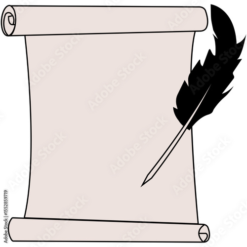 Poetry Parchment Paper line, Continuous Line Drawing of Storytelling Icon. Hand Drawn Symbol Vector Illustration. engraving vintage quill inkwell on parchment vector art illustration, old vintage quil
