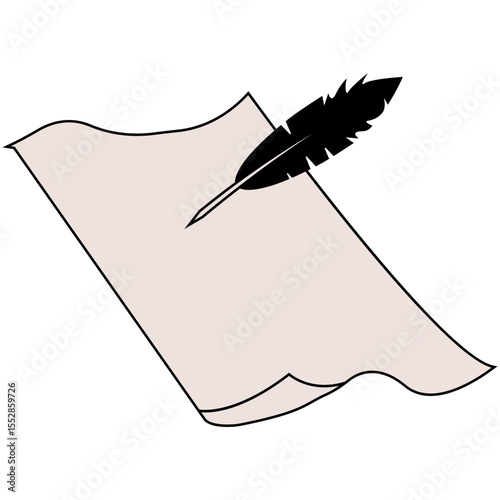 Poetry Parchment Paper line, Continuous Line Drawing of Storytelling Icon. Hand Drawn Symbol Vector Illustration. engraving vintage quill inkwell on parchment vector art illustration, old vintage quil
