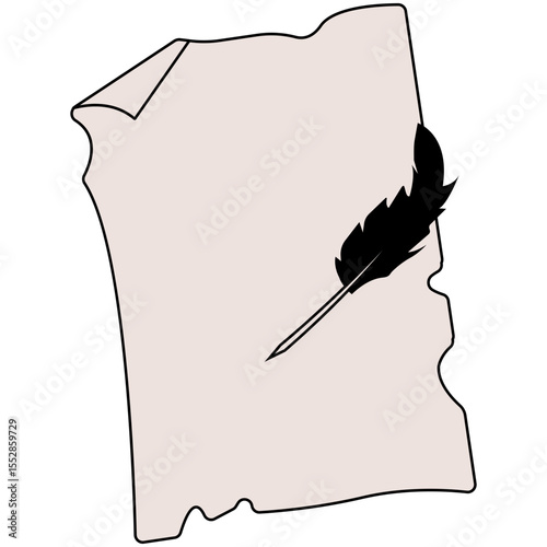Poetry Parchment Paper line, Continuous Line Drawing of Storytelling Icon. Hand Drawn Symbol Vector Illustration. engraving vintage quill inkwell on parchment vector art illustration, old vintage quil