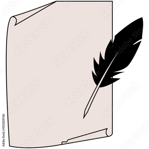 Poetry Parchment Paper line, Continuous Line Drawing of Storytelling Icon. Hand Drawn Symbol Vector Illustration. engraving vintage quill inkwell on parchment vector art illustration, old vintage quil