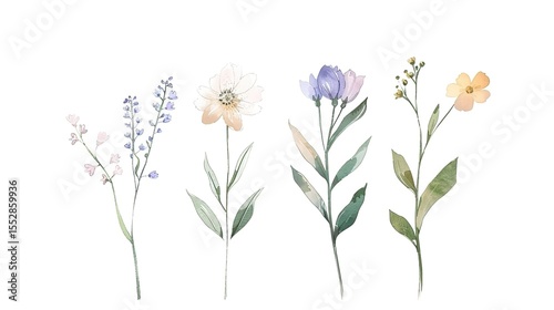 Watercolor Hand Drawn Flowers – a delicate and artistic floral illustration. The hand-drawn watercolor flowers create a soft, charming, and creative botanical scene.