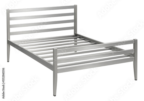 A sleek metal bed frame with a minimalist design, ideal for a modern teenage bedroom.