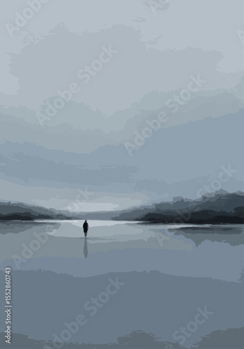  A minimalist abstract impressionist piece reflecting the quiet echo of isolation with soft cool colors and restrained brushstrokes.