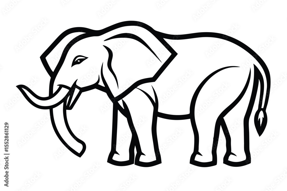 Fototapeta premium Majestic elephant head outlined against a white backdrop showcases the animal's powerful presence