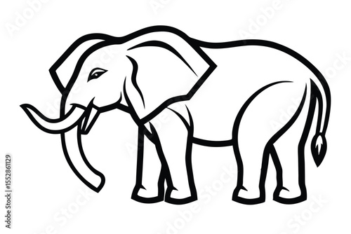 Majestic elephant head outlined against a white backdrop showcases the animal's powerful presence