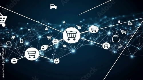 Digital Shopping Network Connection with Icons and Lines