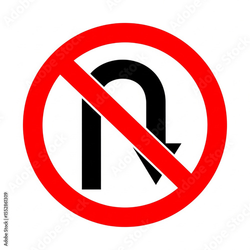 vector icon of a U-turn prohibited sign with red circle and diagonal line over a black U arrow