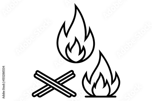 Illustration of two flames and crossed logs in a simple line drawing style