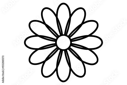 Outline drawing of a daisy flower with oval petals and circular center