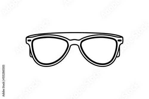 Outline drawing of a pair of sunglasses with thick frames and rounded lenses