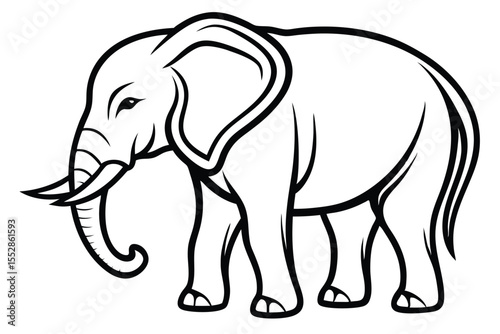 Elegant elephant with outlined black figure saunters gracefully amidst simple grassy terrain
