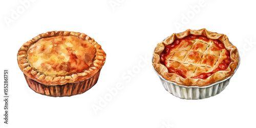 meat pie watercolor vector illustration