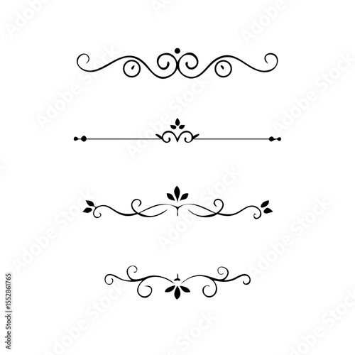 Text dividers doodle set. Wedding decorative elements. Divider ornament, borders, vintage line separators. Hand drawn vector illustration isolated on white background
