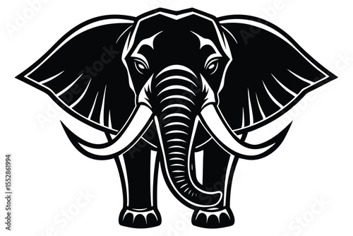 outline shows an elephant peacefully strolling forward with its long curved tusks visible