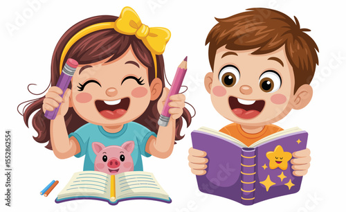 Kids Reading and Drawing