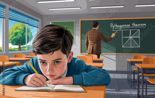 Child solving a math problem in class