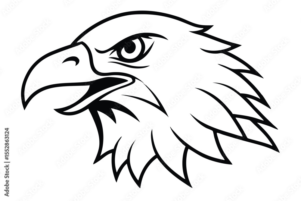 Fototapeta premium Bold line art reveals an eagle's fierce profile with its strong, open beak