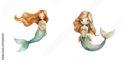 mermaid watercolor vector illustration