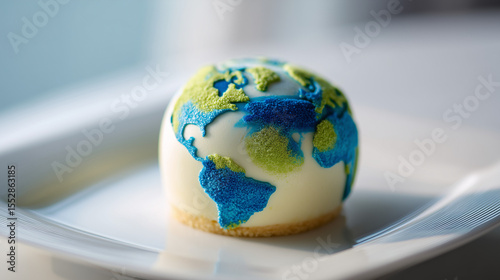 a round cream cake designed to look like a miniature Earth globe