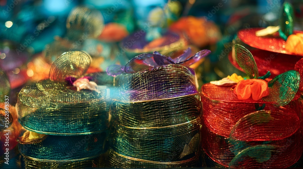 Fototapeta premium Colorful translucent candy jelly cubes stacked in artistic arrangement with reflections and vivid candy photography scene