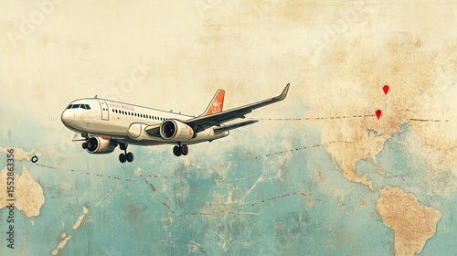 Fototapeta Naklejka Na Ścianę i Meble -  Vintage airplane over a world map