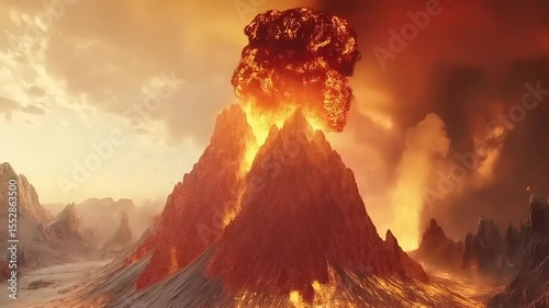 Fiery Volcano Eruption in a Desolate Landscape