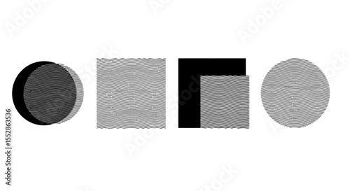 Abstract grayscale shapes circles, squares, and rectangles