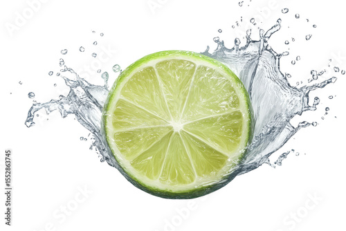 Lime slice creates a dynamic splash of water isolated on transparent background showcasing freshness and vibrancy of natural ingredients