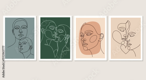 Abstract Line Art Prints Set of Four Minimalist Face Illustrations