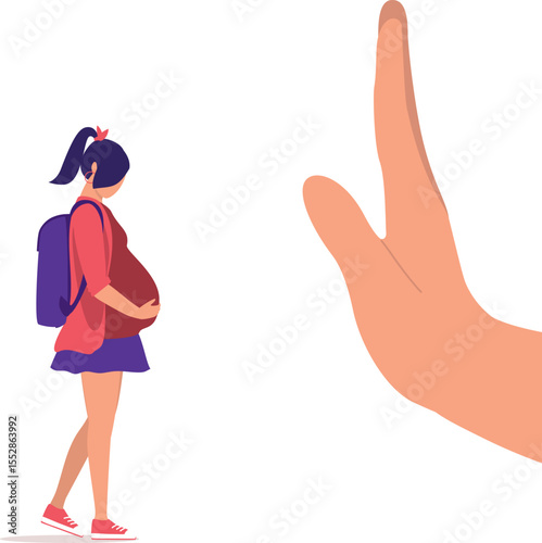 A Person’s Hand In Stop Gesture Rejecting A Pregnant Teenage Girl.