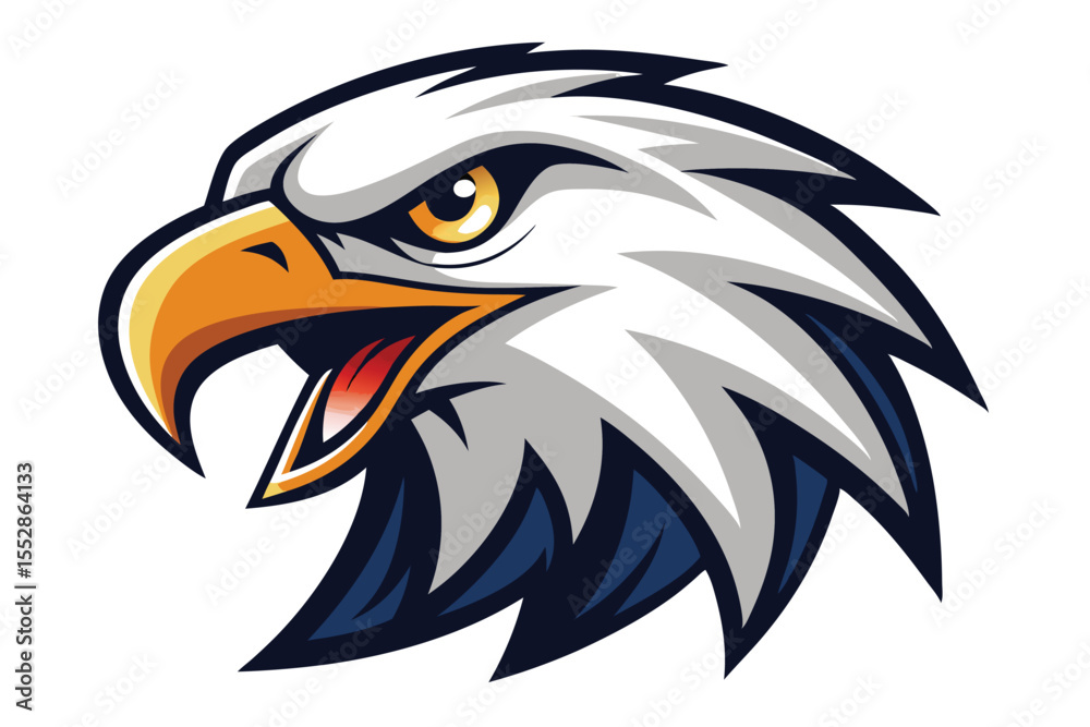 Fototapeta premium Aggressive eagle head features sharp details with intense eyes and feathered texture creating a fierce impression