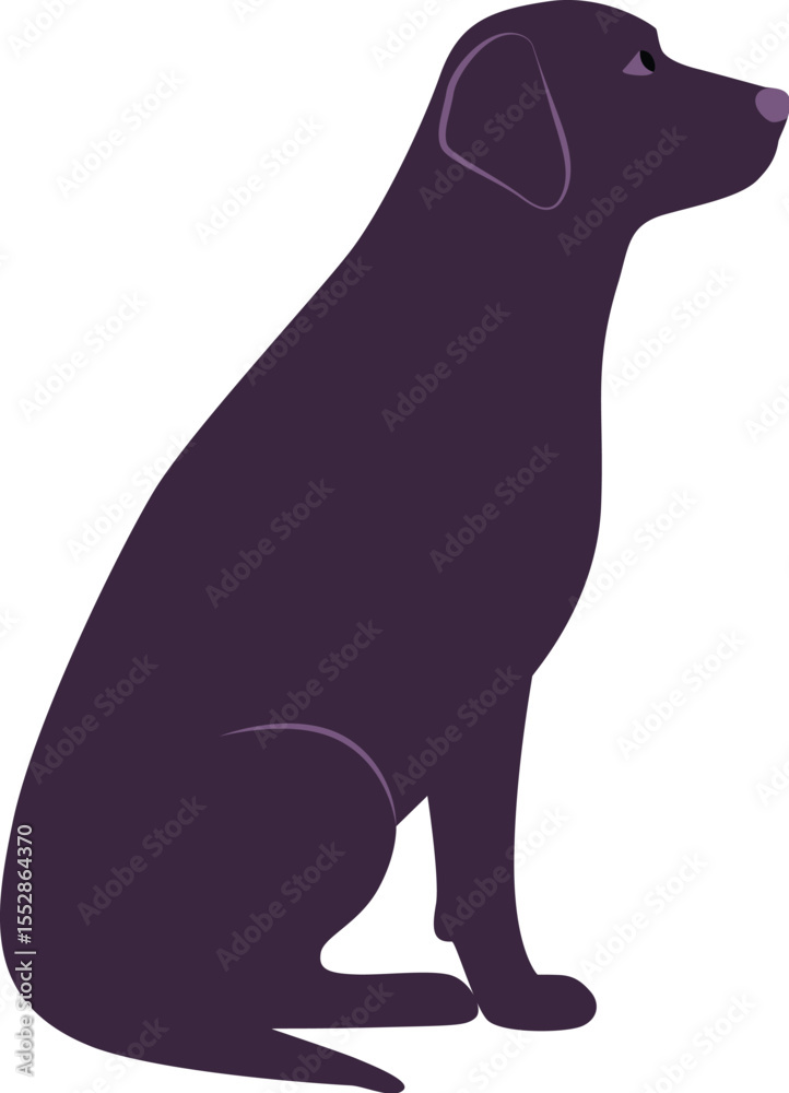 Obraz premium Black Labrador dog sitting profile Silhouette minimalist vector.