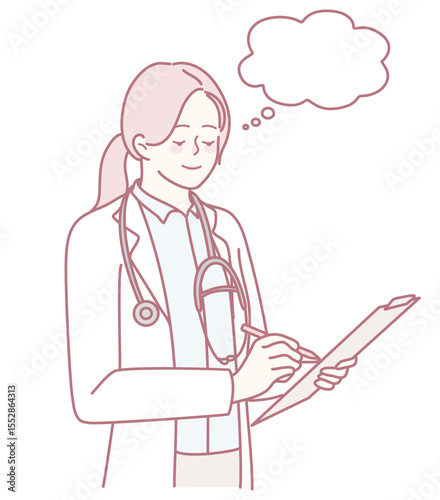 A dedicated female doctor reviews her clinic notes, showcasing care and professionalism in every detail