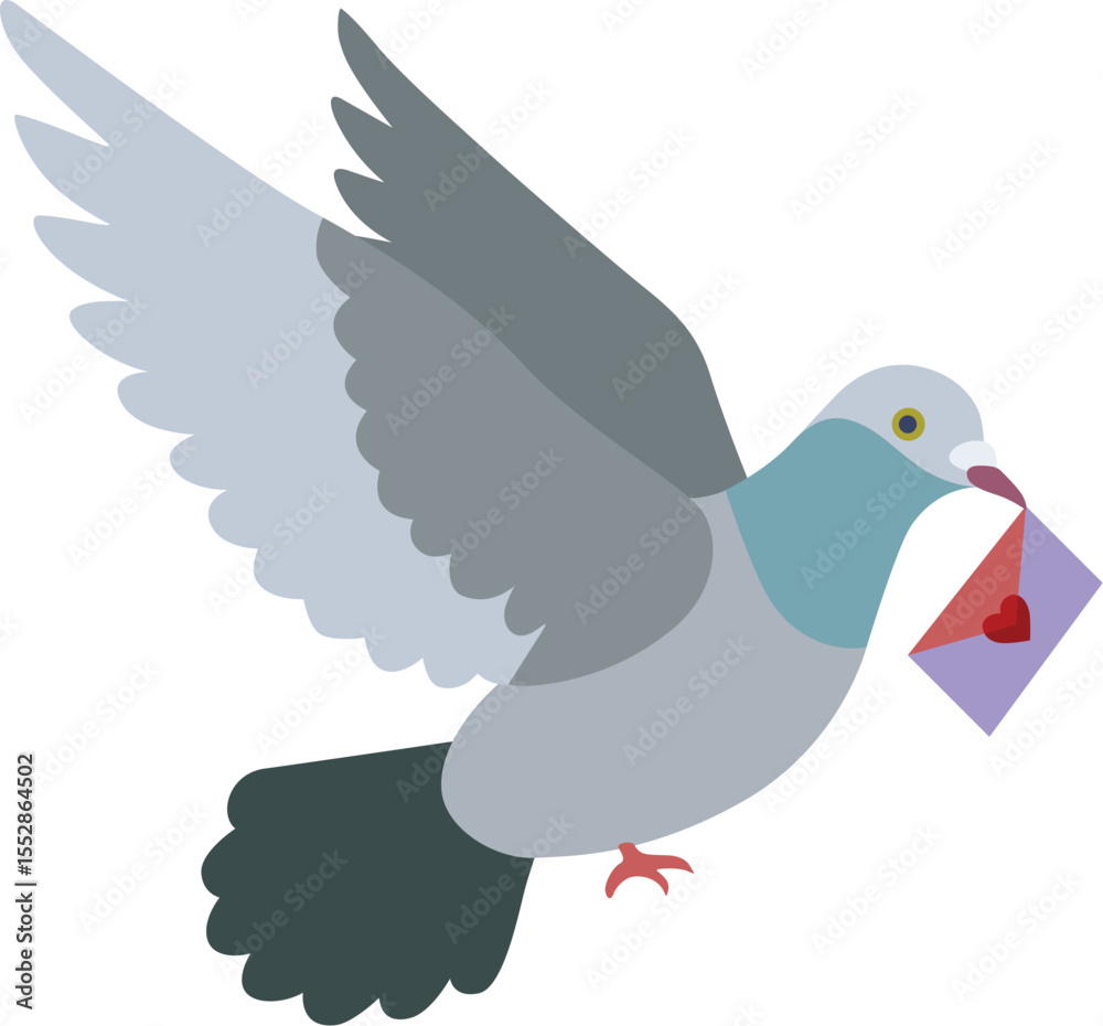 Fototapeta premium A Pigeon flying and delivering a love letter minimalist vector.