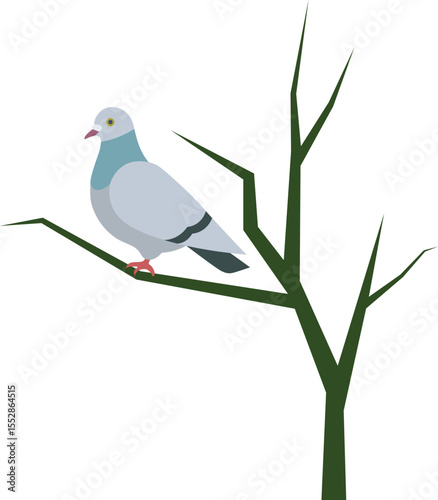 Pigeon Perched on a Branch minimalist vector. 