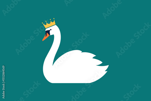 Royal Swan with Crown minimalist vector. 